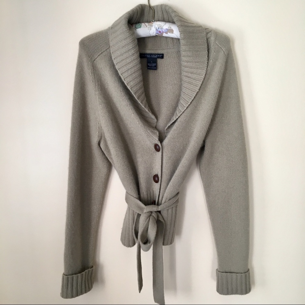 Elena Solano Cashmere button up,  tie sweater